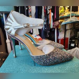 Blue by Betsey Johnson glitter stilettos with pointy toe